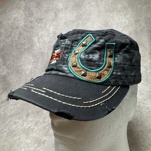 Western Aztec Military Cap Y2K Distressed Studded Adjustable Hat Trendy